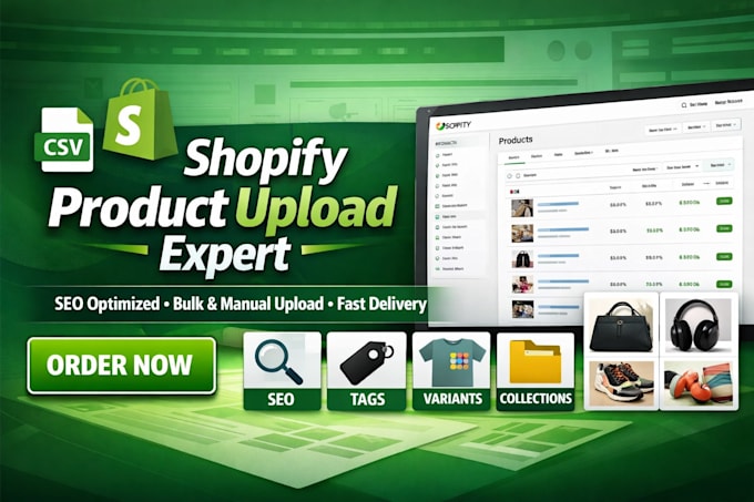 upload products to shopify store with SEO optimization and variants