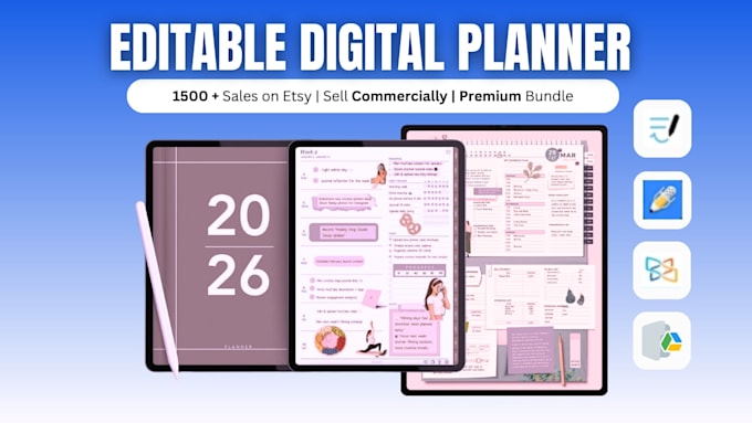 do editable digital planner, esty digital planner, canva digital planner design