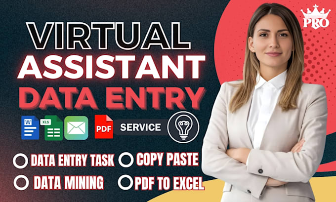 Do data entry, web research, pdf to excel, copy paste, typing, excel by ...