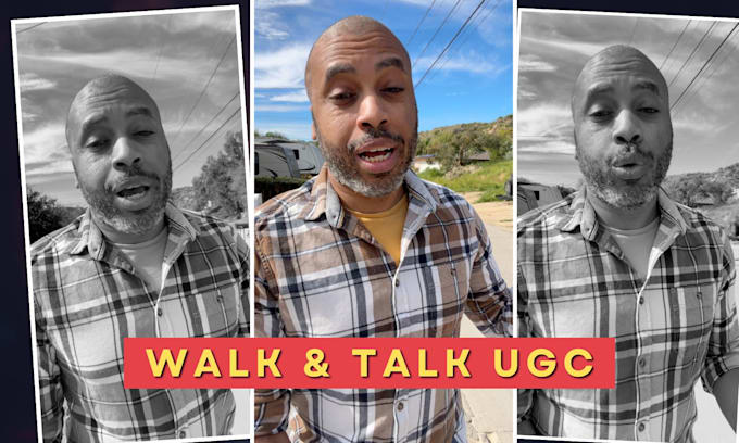 create a male ugc video walking outside