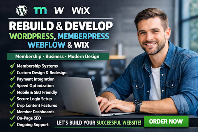 rebuild design develop wordpress memberpress membership webflow wix website SEO