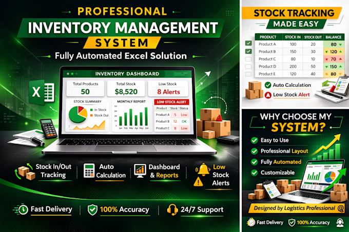 create professional excel inventory management and stock tracking system