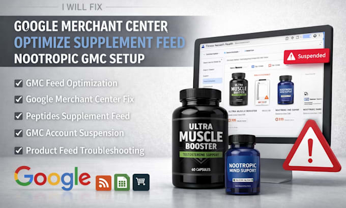 fix google merchant center optimize supplement feed  nootropic gmc setup