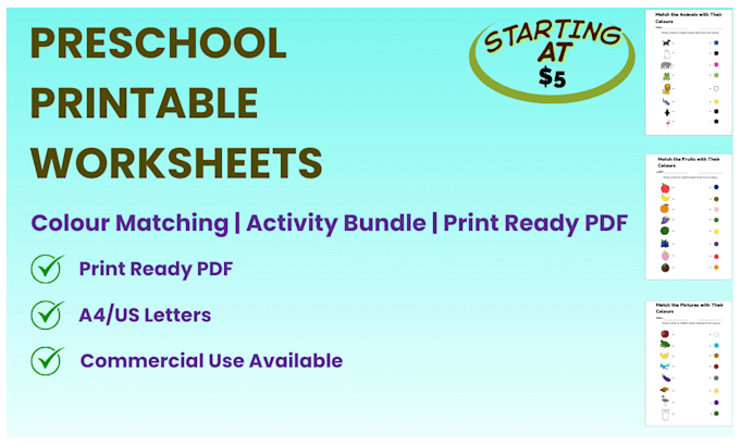 design printable preschool  worksheet and activity bundle