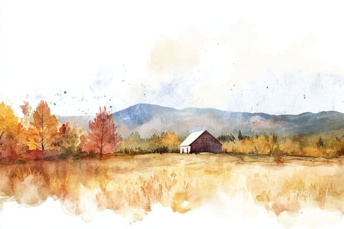 paint a watercolor and gouache landscape illustration