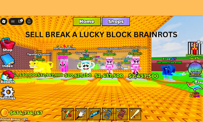 sell you brainrots in break a lucky block game roblox