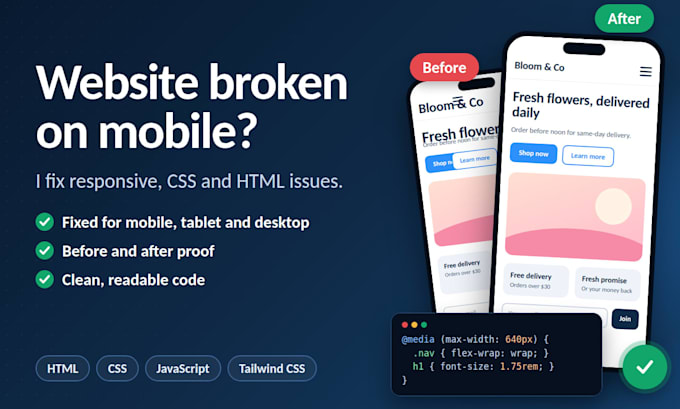 fix responsive design, CSS and HTML issues on your website