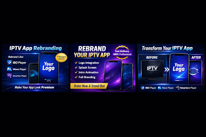 rebrand iptv app like ibo player wave player smarters splash screen intro video