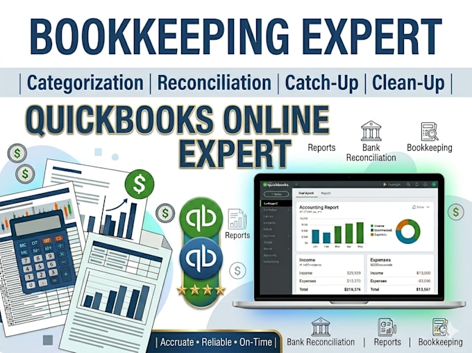 do quickbook online bookkeeping, categorization, cleanup,  and reconciliation