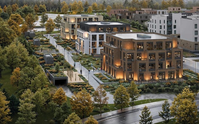 renew emerald residential complex, modern urban villa design,apartment rendering