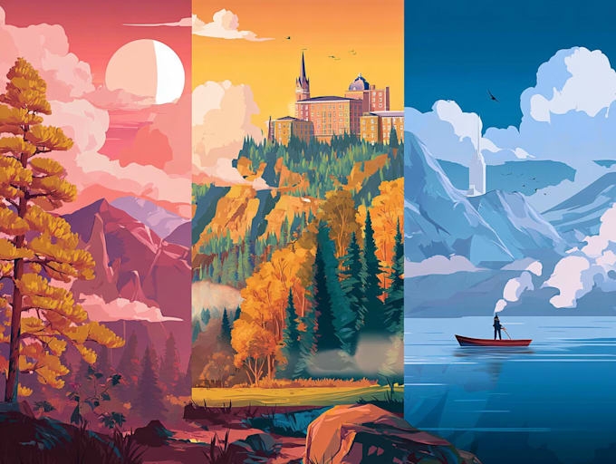 draw a flat vector landscape illustration