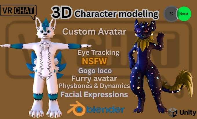 Create furry vrchat avatar commission, vrc anime 3d model, nsfw vr ...