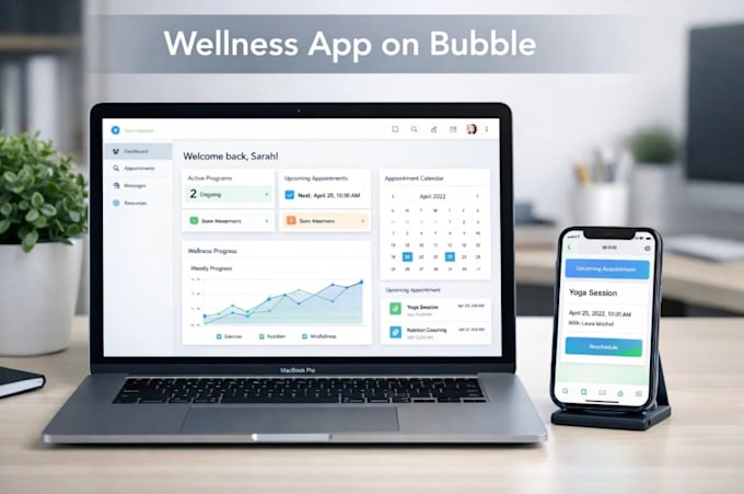 develop wellness app on bubble with client portal, appointment, tracking, email