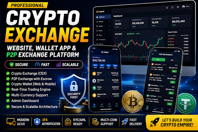 create crypto exchange website, crypto wallet app, p2p exchange platform