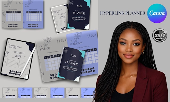 60 pages busy mum hyperlinked digital planner design editable link