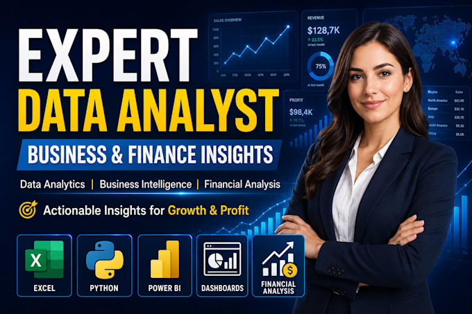 be your business and finance data analyst using python, excel and power bi