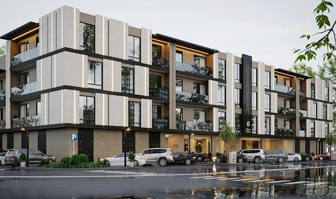construct 3d modern apartment building,multi story residential house rendering