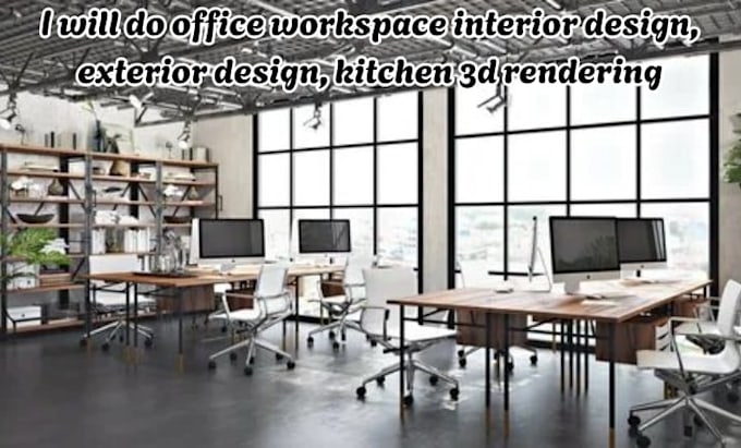 do office workspace interior design, exterior design,  kitchen 3d rendering