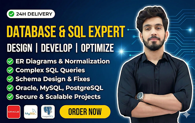 do sql database design, erd, queries, projects in oracle mysql postgresql