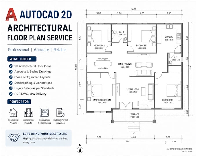 do auto cad 2d drafting for residential architectural floor plans