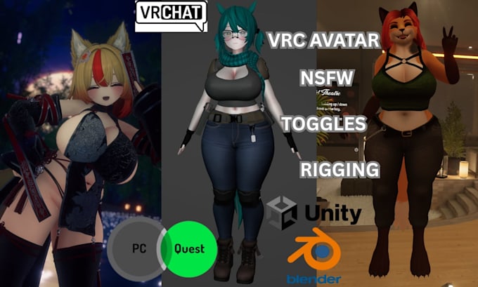 custom vrchat avatar, 3d vrchat vrc avatar, nsfw furry vr character avatar