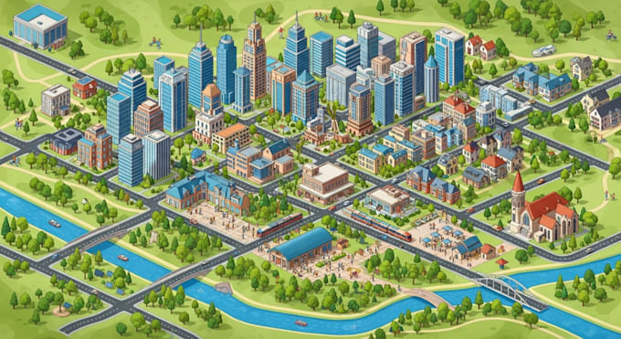 create custom 3d isometric map illustrations and vector 2d maps