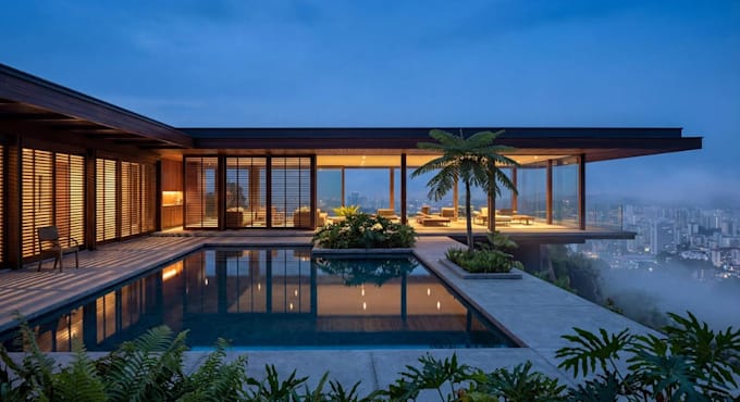 relayout 3d cgi cliffside tropical villa,private residence,infinity pool render