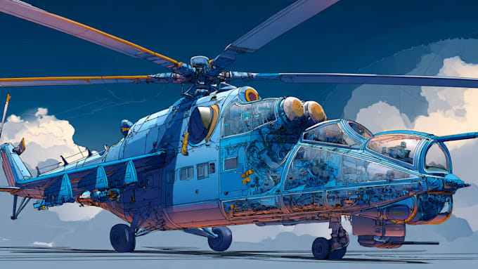 draw aircraft, airplane, helicopter into a vector cartoon
