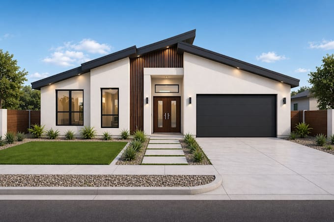 design modern luxury house elevation with realistic 3drender