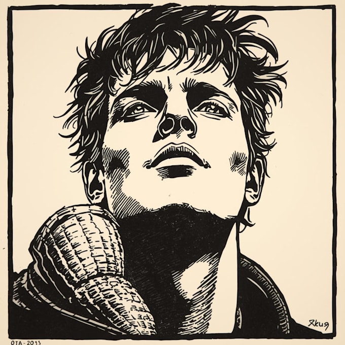 create linocut portrait illustration