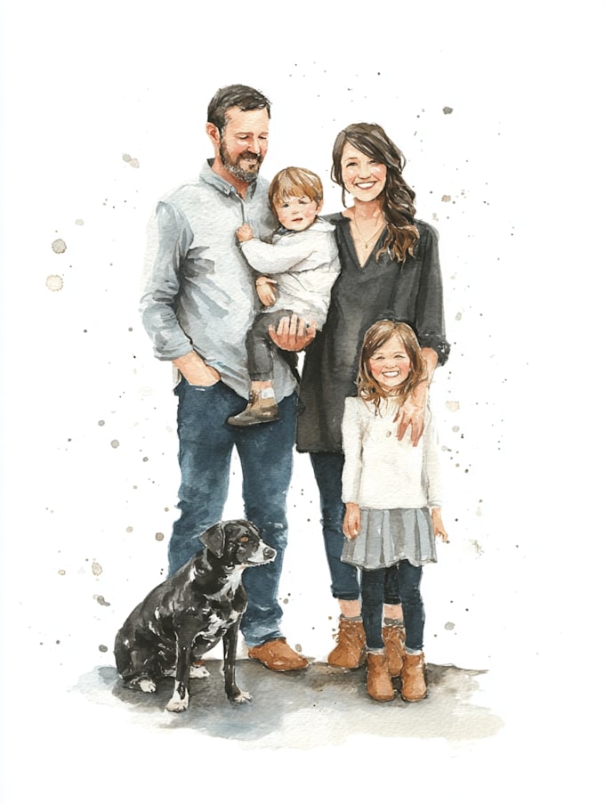 draw an watercolor family portrait