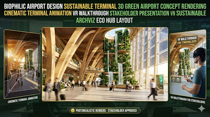 biophilic airport design sustainable terminal 3d green airport concept rendering