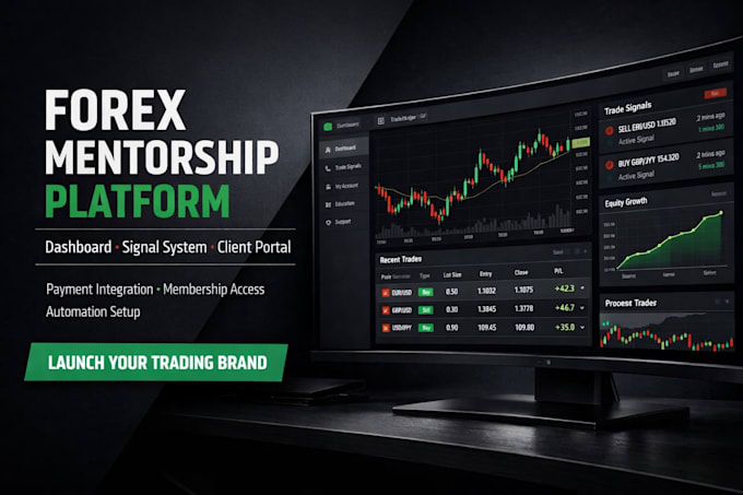 design forex mentorship website with trading dashboard and client portal