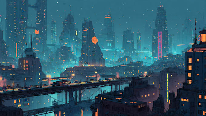 Draw illustration of futuristic cyberpunk city by Andreakaunter | Fiverr
