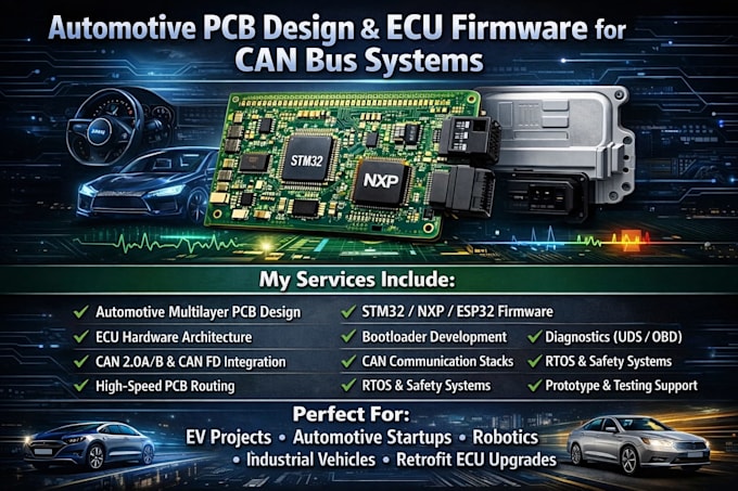 design automotive pcb and develop ecu firmware for can bus systems