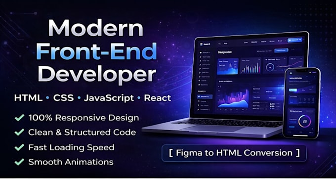 develop a professional responsive front end website with react