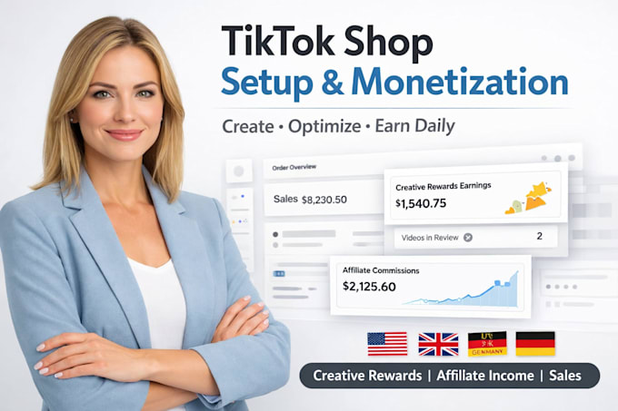 create optimize tik tok shop creative rewards and monetization for UK US germany
