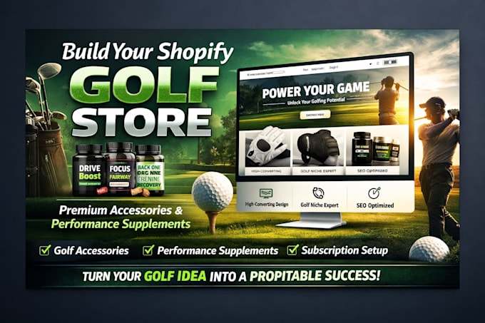 design golf website, golf accessories store, gym website golf supplement website