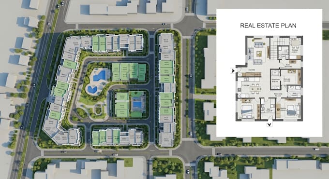 render architectural site plan and real estate plan
