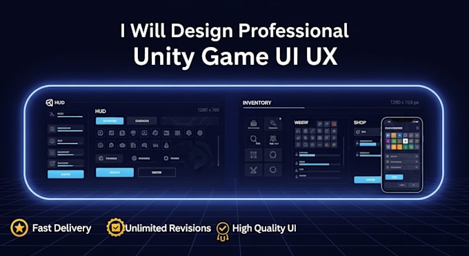 design professional unity UI and  UX, map and environments for your unity game