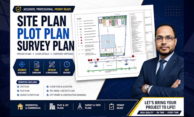 draw property map survey plan utility plan site plan  permit set drawings
