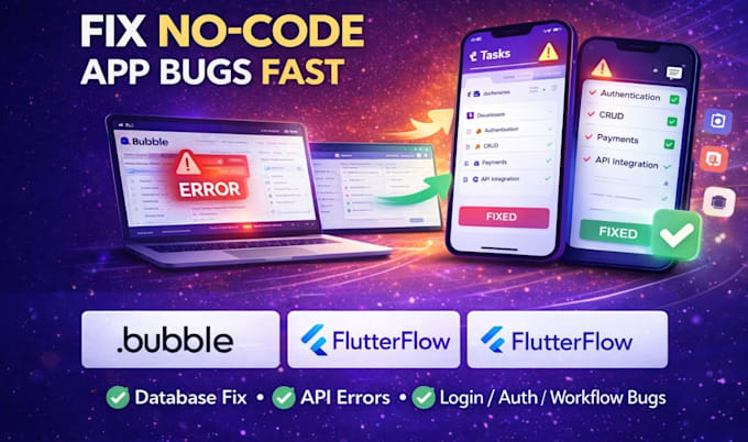 Build or fix bubble io app flutterflow app bugs database errors api ...