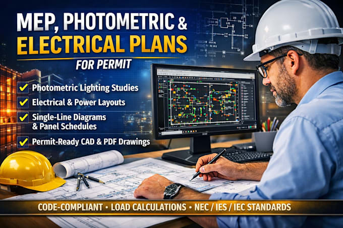 design mep photometric design lighting grading and electrical plans for permit