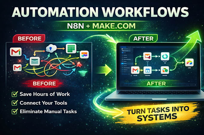 build n8n and make com automation workflows