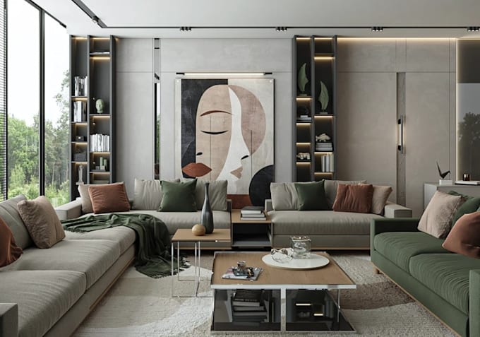 rearrange 3d chalet interior,chic apartment, open concept layout, bedroom render