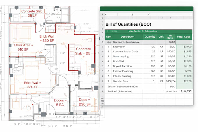 prepare construction cost estimation and material takeoff