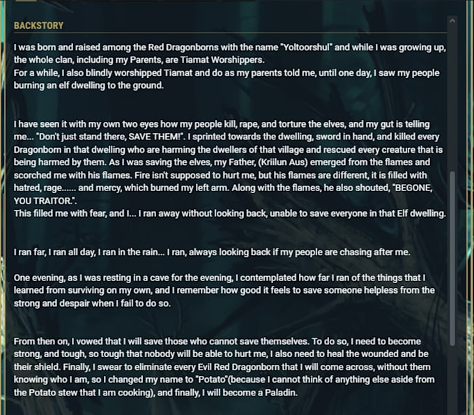 write a backstory for your dnd character