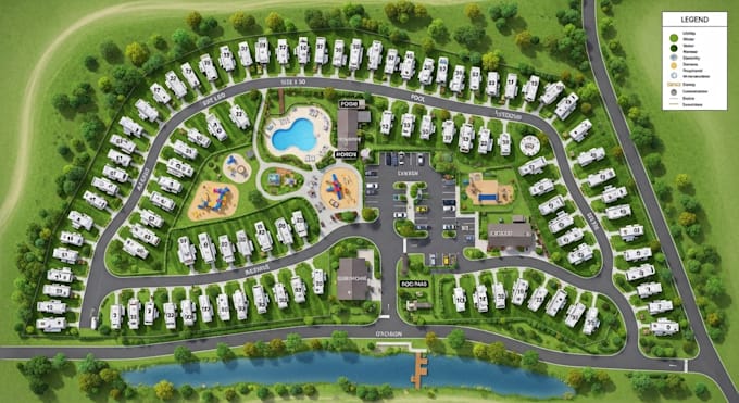 draw and render architectural site plan, rv park, property map