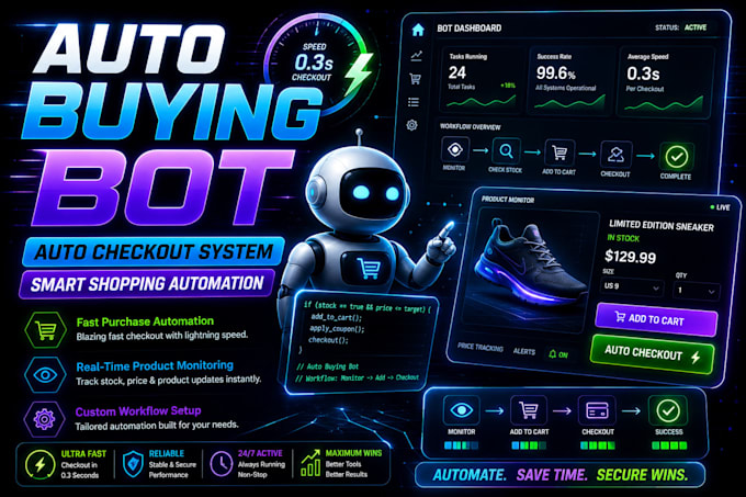 pokémon bot, lazada bot, shopping bot, , auto checkout bot