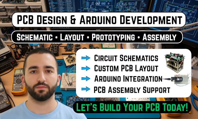 do pcb circuit design schematic development and pcb assembly for arduino project